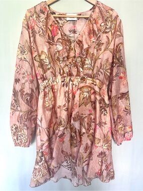 Dixie Made in Italy Romantic Floral Faux Wrap Dress Blush Pink Size M
